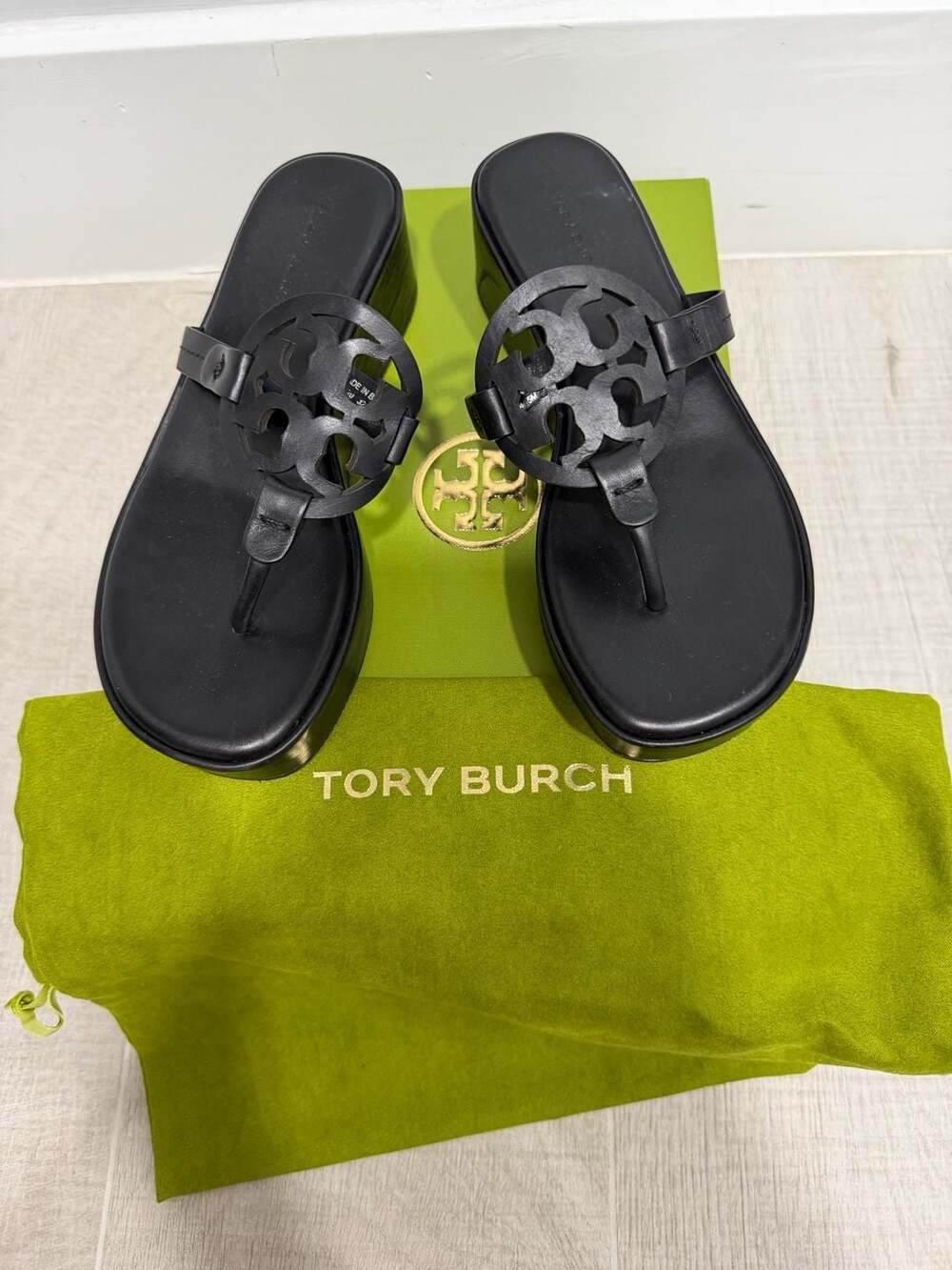 Tory Burch Miller Leather Wedge Sandals in Black